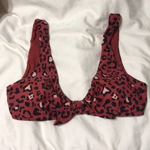 Hollister Tie Front Bikini Red Leopard MEDIUM
